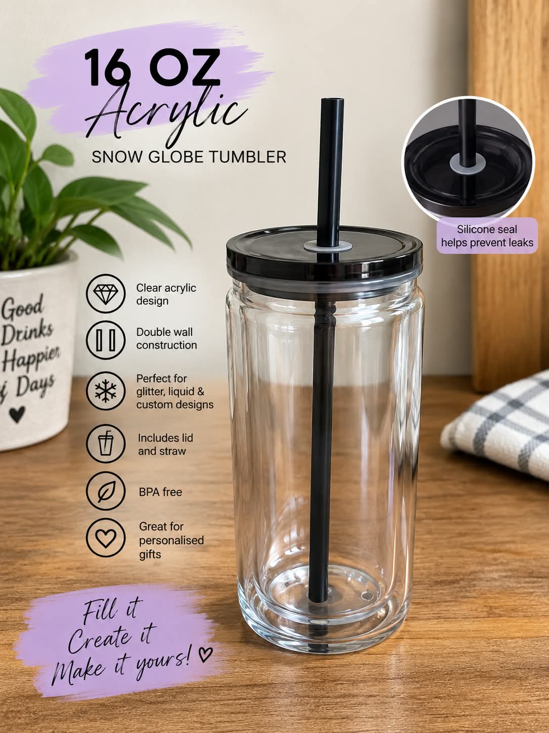 16oz Acrylic Snow Globe Tumbler